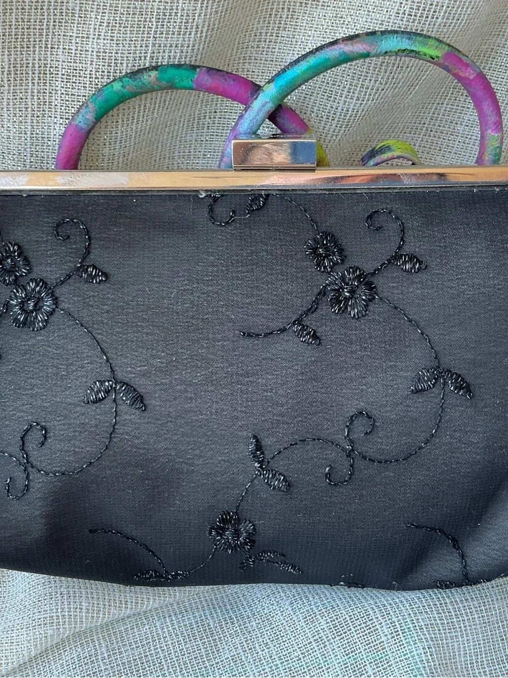 Liz Claiborne Black Beaded Floral Clutch
